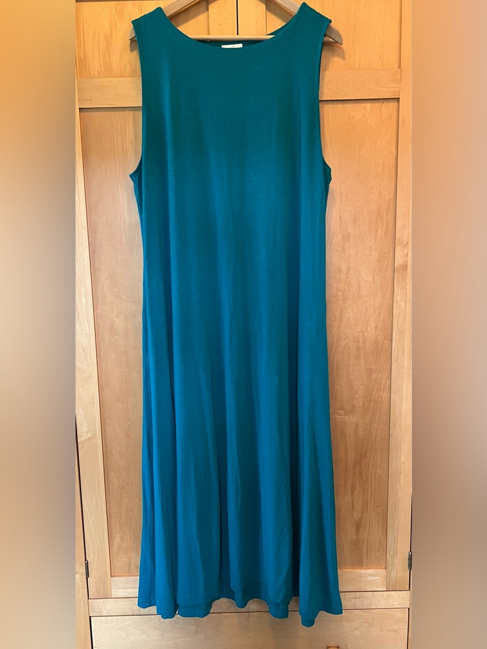 J. Jill Boatneck Elliptical Knit Maxi Dress Sleeveless with Pockets Teal XL - Picture 3 of 10